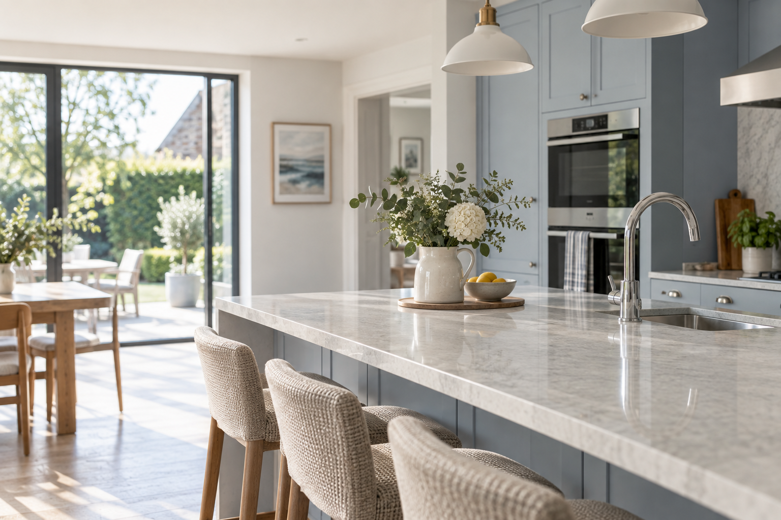 Bright, clean home kitchen with polished surfaces